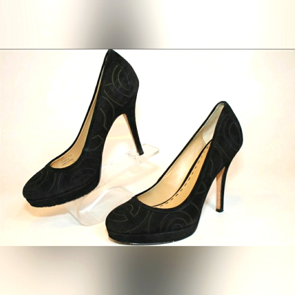 Coach Designer Womens Brigett Black Suede Heels Pumps Shoes Size 6.5